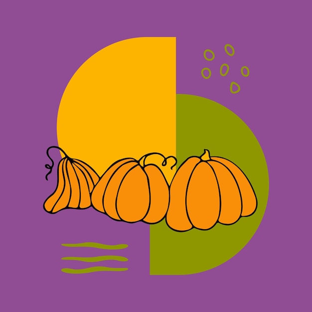 Vector cute autumn vector illustration hand drawn pumpkins