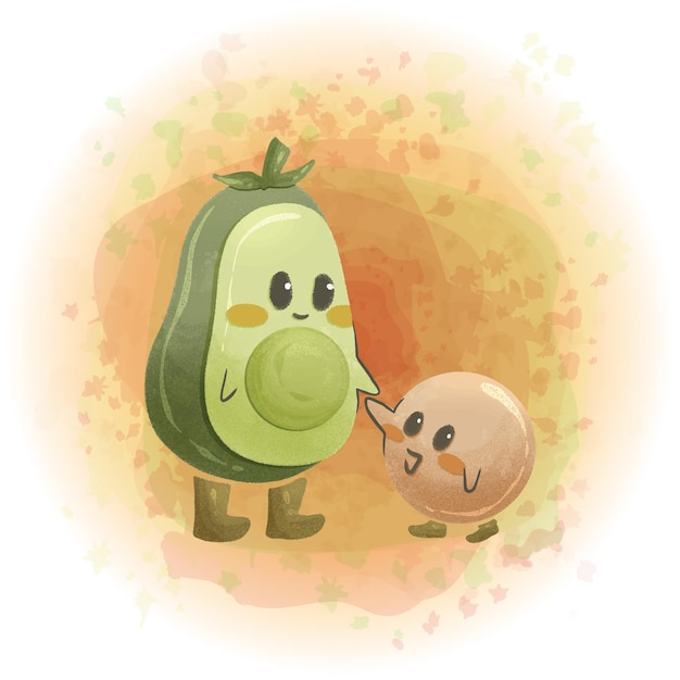 Vector cute avocado cartoon character watercolor vector graphics 07