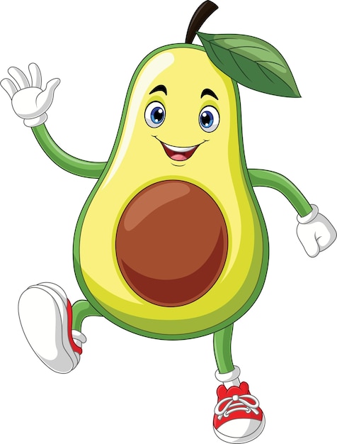 Cute avocado cartoon waving hand