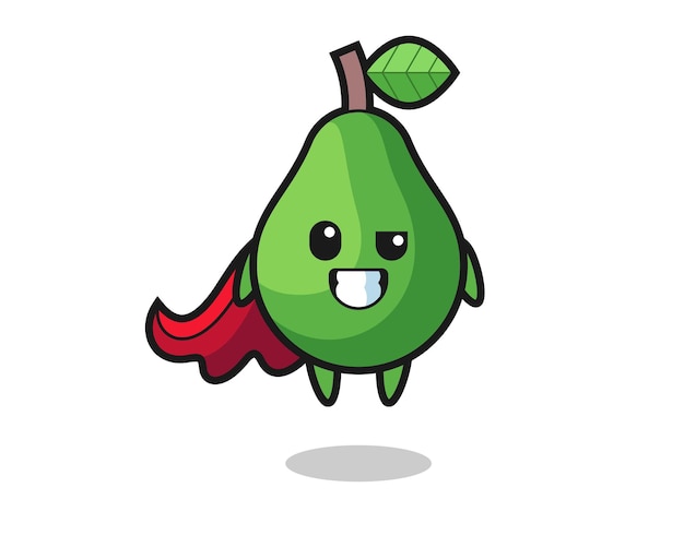 The cute avocado character as a flying superhero