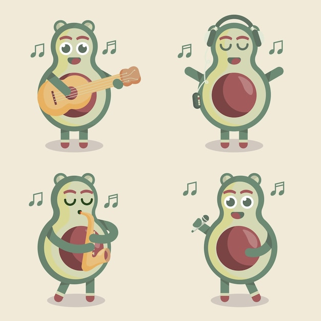 Vector cute avocado character set