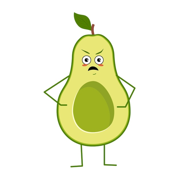 Cute avocado character with angry emotions isolated on white background the funny or grumpy hero gre...