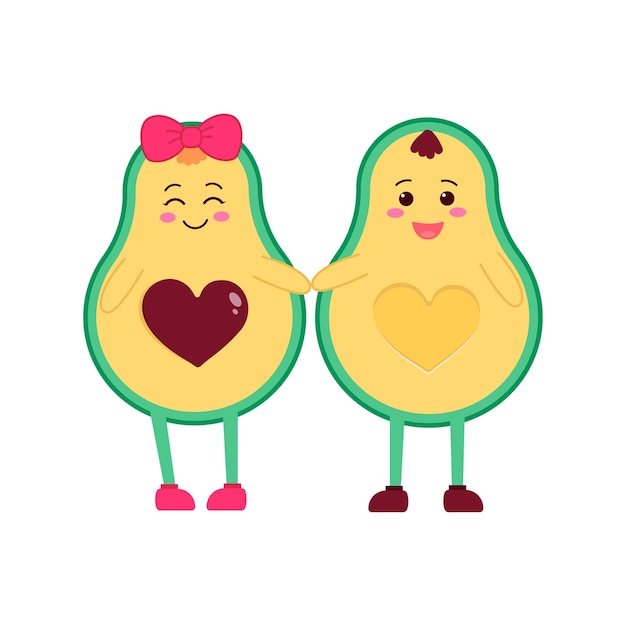 Cute avocado characters kawaii style couple in love