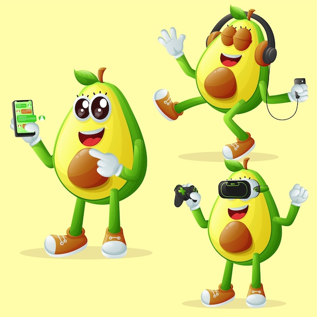 Vettore simpatici personaggi e tecnologia dell'avocado