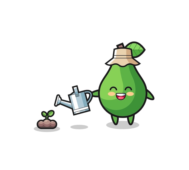 Cute avocado is watering plant seeds