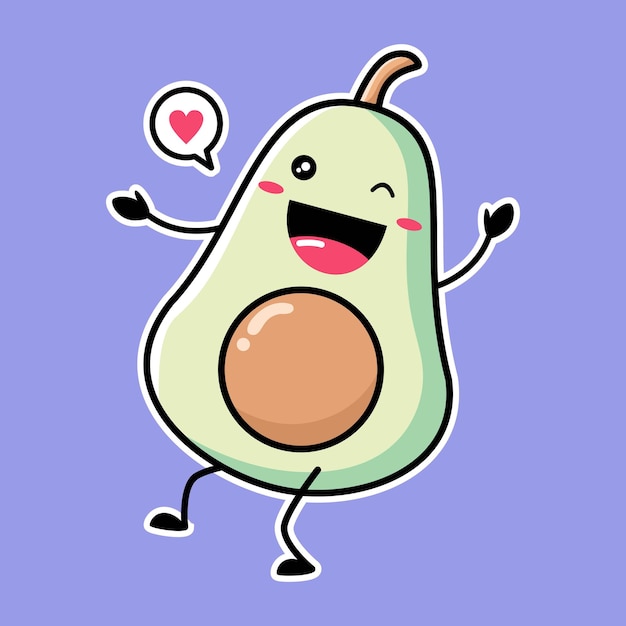 Cute avocado mascot isolated on purple