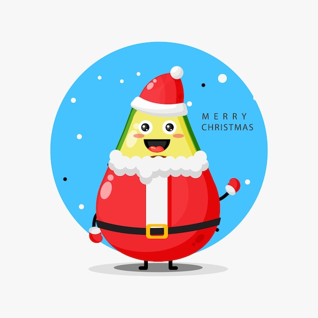 Cute avocado mascot in santa claus outfit