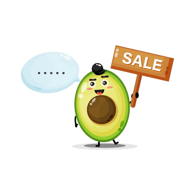 Cute avocado mascot with the sales sign