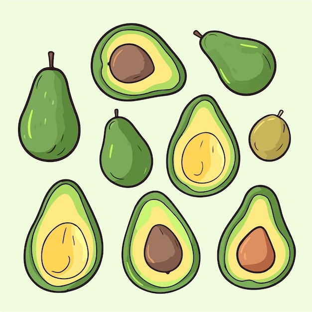 Cute Avocado sticker pack in vector format