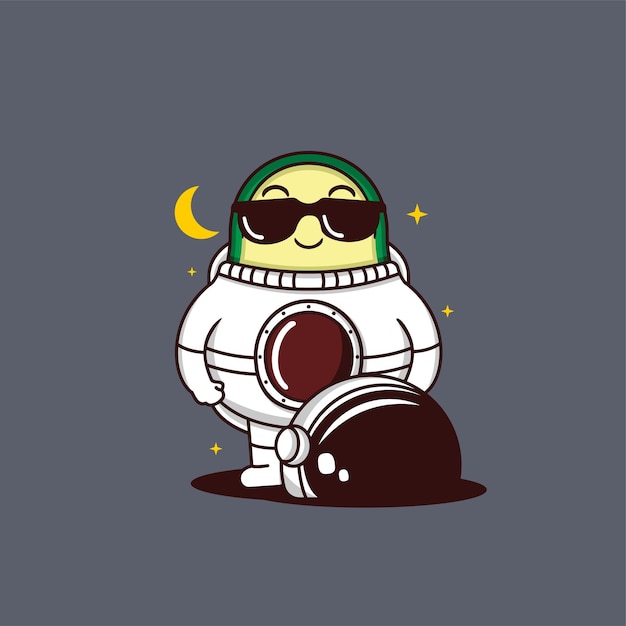 Vector cute avocado wearing an astronaut costume cartoon illustration