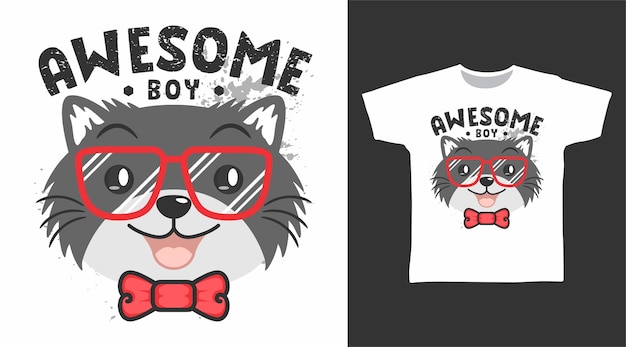 メガネのTシャツのデザインでかわいい素晴らしい猫