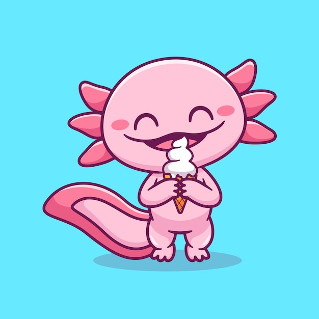 Carino axolotl mangiare cono gelato cartoon icona vettore illustrazione cibo animale icona isolata