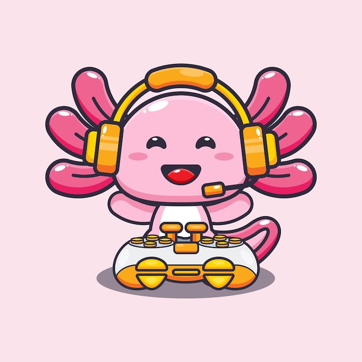Vector 귀여운 axolotl 게이머 만화 벡터 일러스트 레이 션