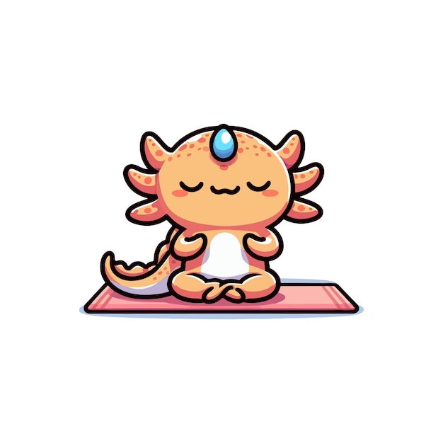 Vector cute axolotl meditation yoga cartoon vector icon illustration animal sport icon concept isolated
