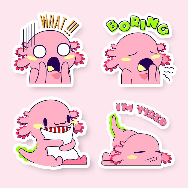 Cute axolotl sticker vector set