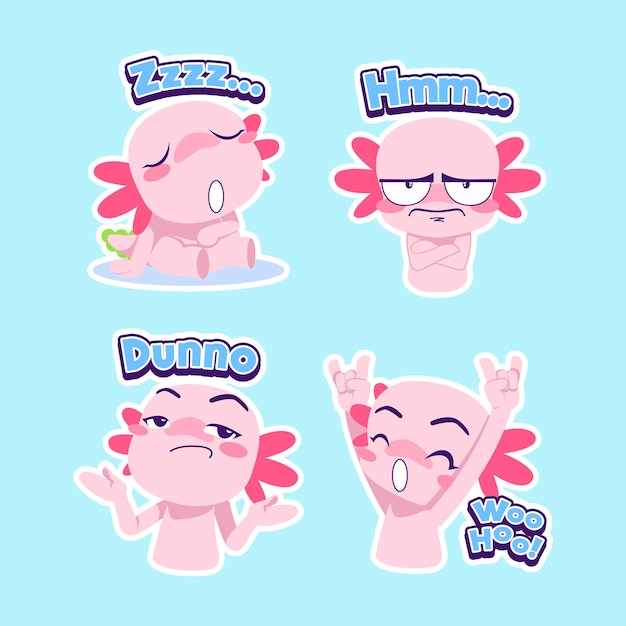 Cute axolotl sticker vector set