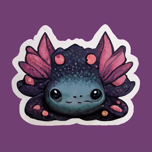 Vector cute axolotl watercolor painting sticker, kawaii axolotl illustration clipart