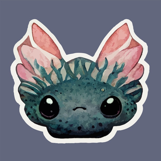 Cute Axolotl watercolor painting sticker, kawaii axolotl illustration clipart