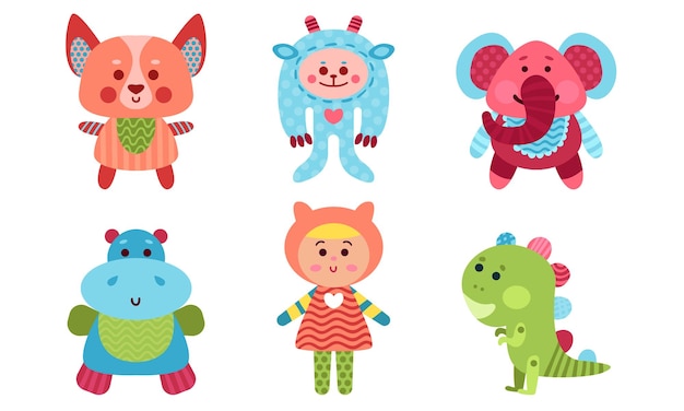 Premium Vector | Cute babies animals cartoon characters or toys ...