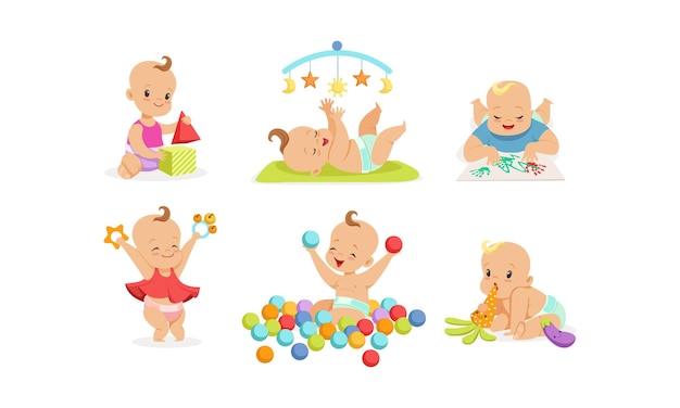 Vector cute babies are playing vector illustration on a white background