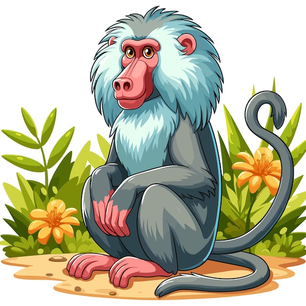 Vector cute baboon vector cartoon illustration