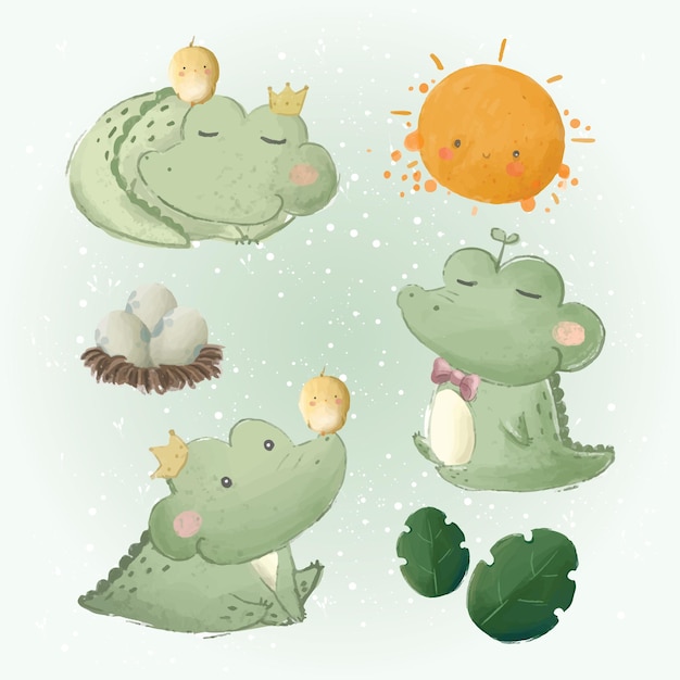 Vector cute baby alligator doodle collections 2