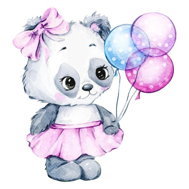 Vector cute baby animal watercolor illustration little panda