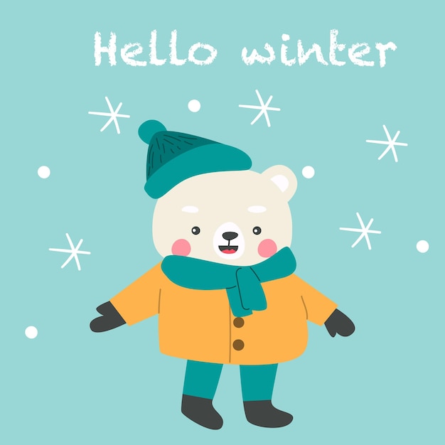 Premium Vector | Cute baby animal in winter clothes polar bear