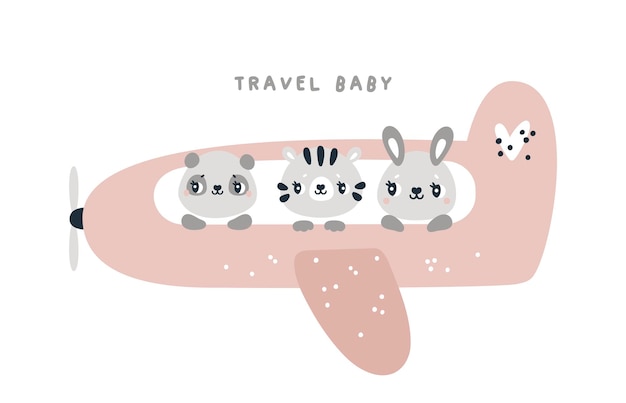 cute baby animals in airplane for newborn boy or girl