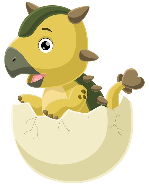 Vector cute baby ankylosaurus cartoon hatching from egg