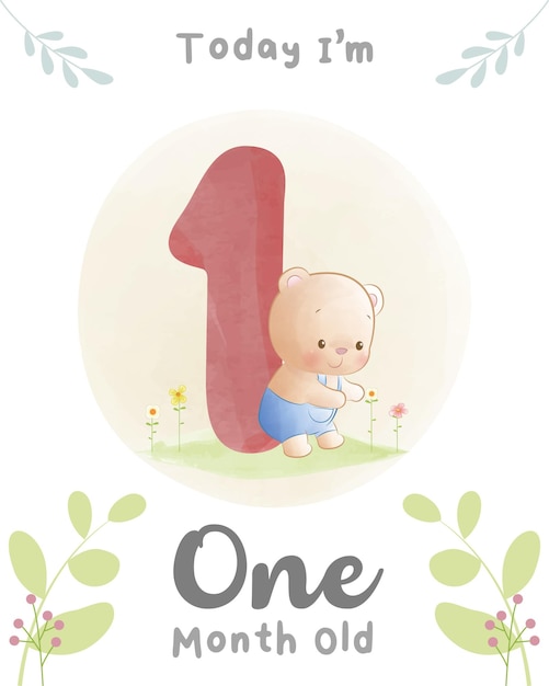 Vector cute baby bear baby shower milestone cards