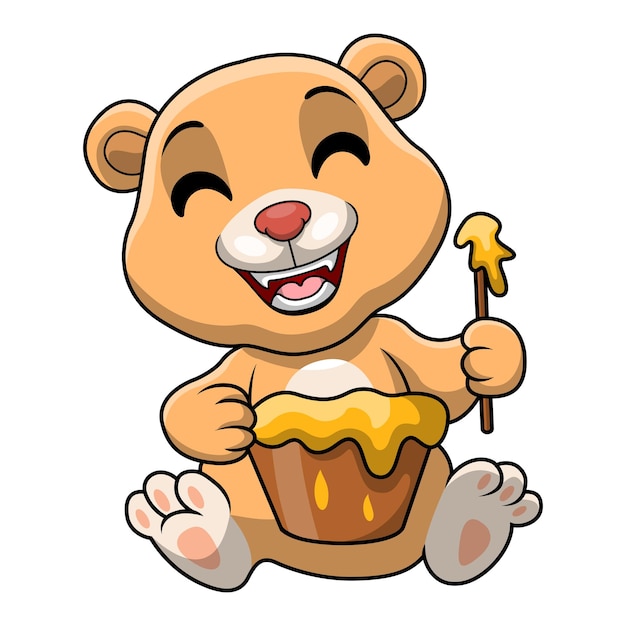 Cute baby bear cartoon with honey