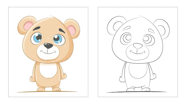 Vector cute baby bear coloring book