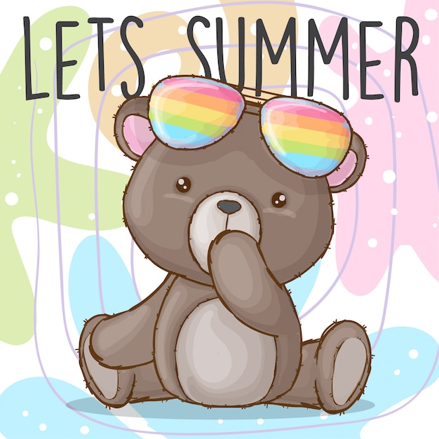 Cute baby bear with rainbow glasses hand drawn animal 