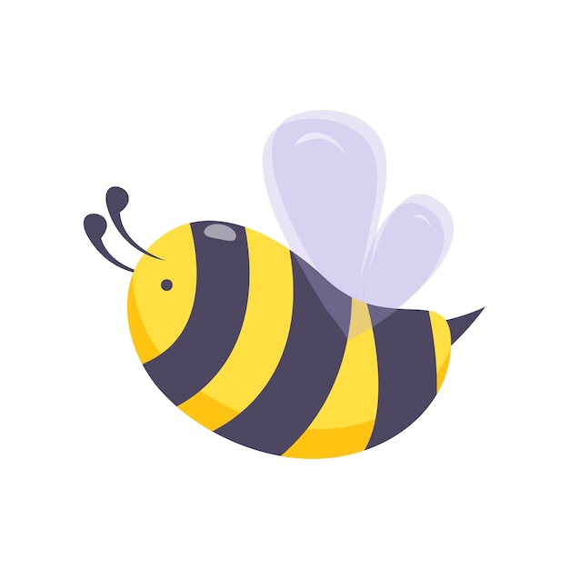 Симпатичная пчелка в мультяшном стиле с простым дизайном. Векторная цветная иллюстрация шмеля.