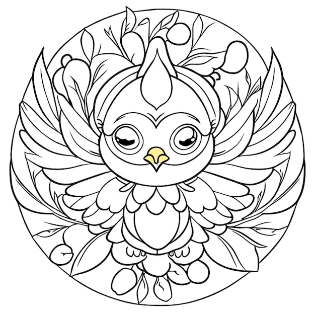 Bambino uccello carino stile mandala illustrazione vettoriale line art