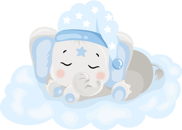 雲の上で眠っている可愛い青いゾウの赤ちゃん