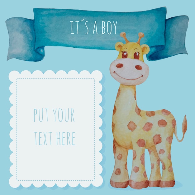 Vector cute baby boy background in watercolor with giraffe