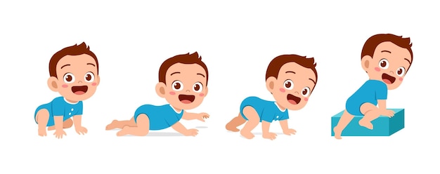 Vector cute baby boy in growth cycle progress set