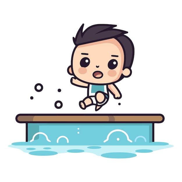수영장에 뛰어드는 귀여운 아기