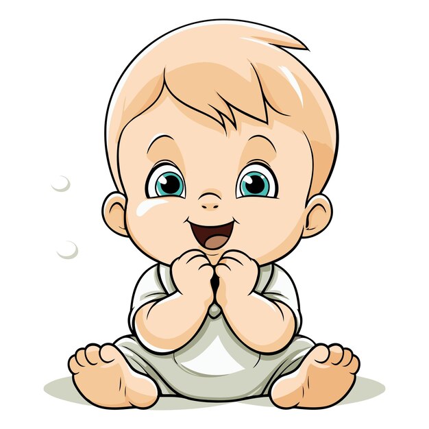 Vector cute baby boy sitting on floor and smiling