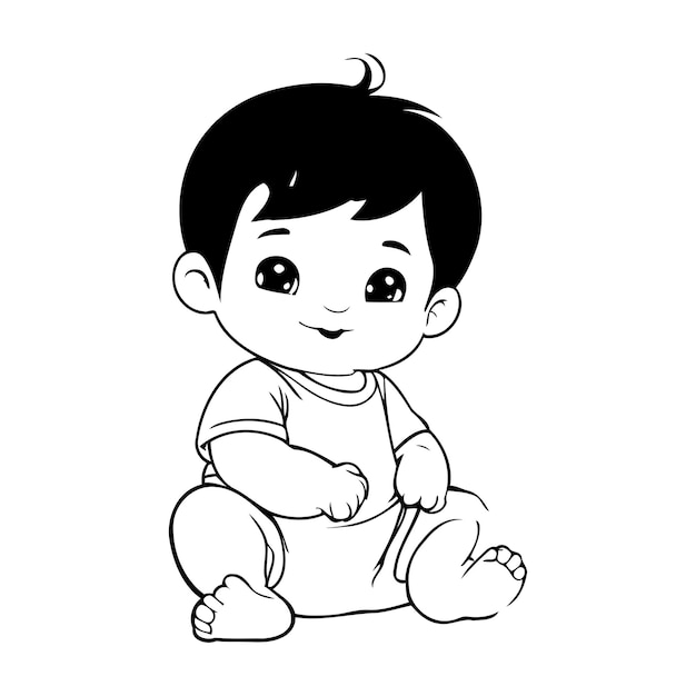 Cute baby boy sitting and smiling Hand drawn vector illustration