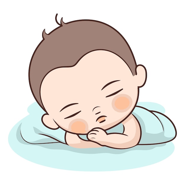 Vector cute baby boy sleeping on the bed