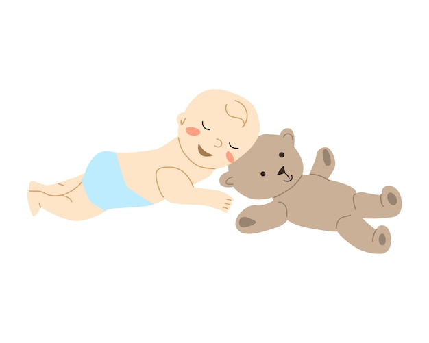 Cute baby boy sleeping on a teddy bear vector