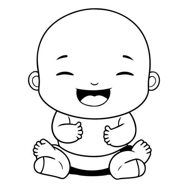 Vector cute baby boy smiling and sitting on the floor