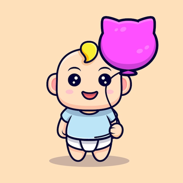 Cute baby bring a balloon isolated on beige