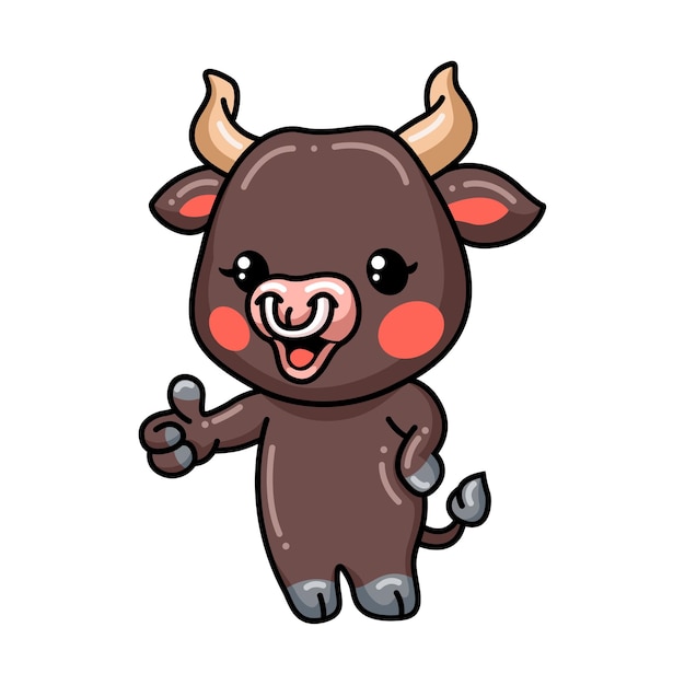 Cute baby bull cartoon giving thumb up