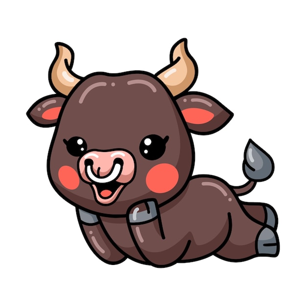 Cute baby bull cartoon laying down