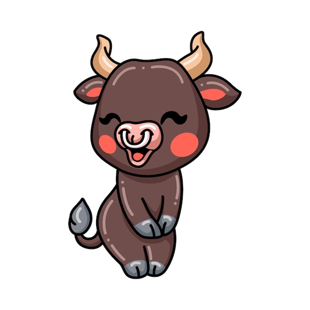 Cute baby bull cartoon posing