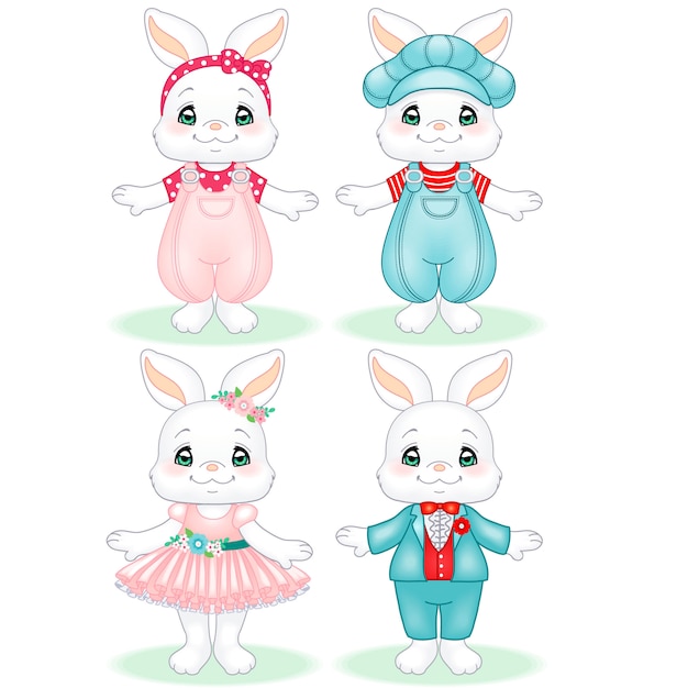 Vector cute baby bunny couple boy and girl